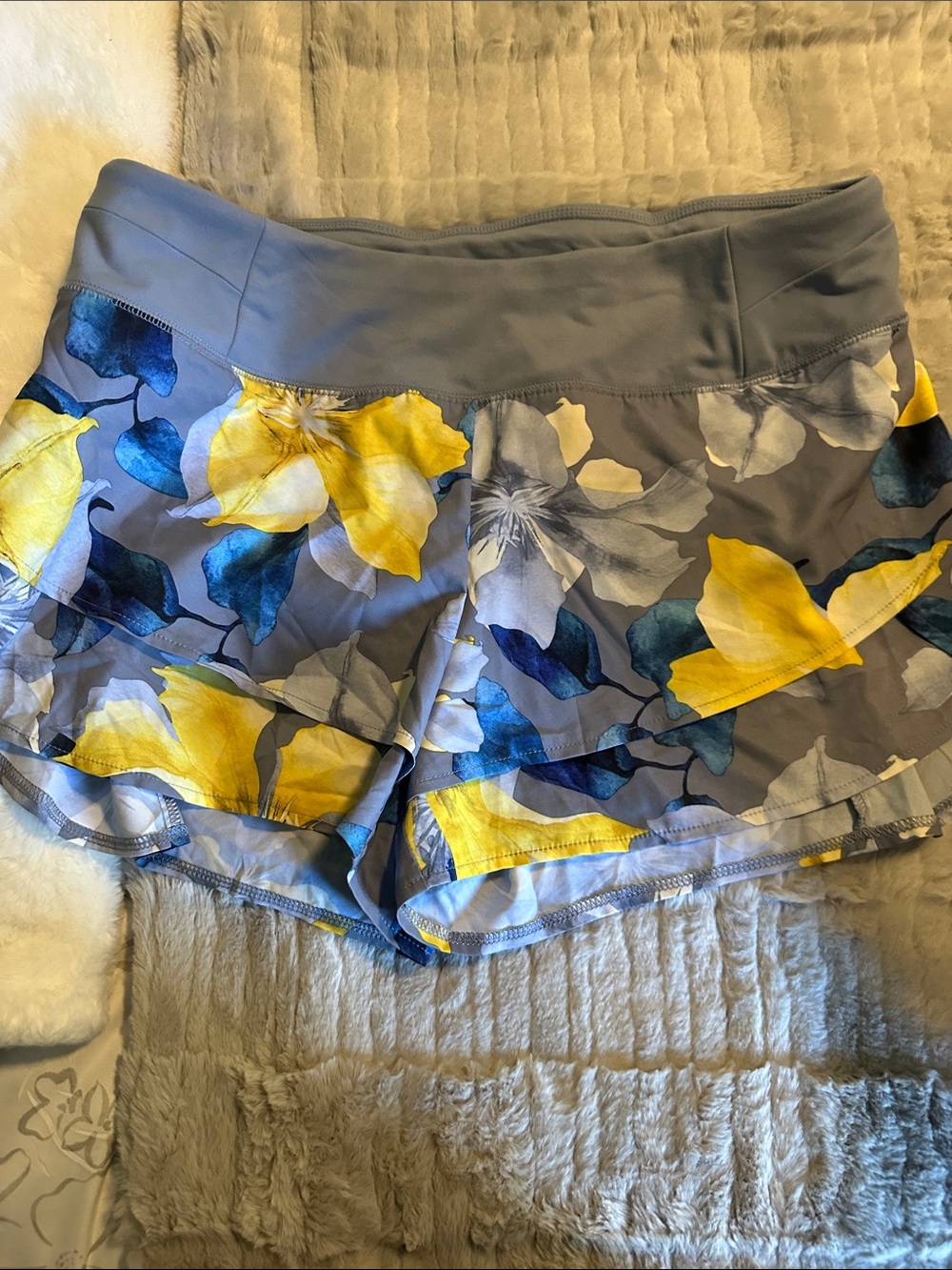 Floral Performance Women’s Shorts in Gray and Yellow